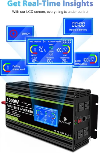 Vista 7 de Novopal Inversor de corriente de onda sinusoidal pura de 1000 W, convertidor de corriente de 12 V CC a 110 V/120 V CA, 4 salidas de CA, inversor