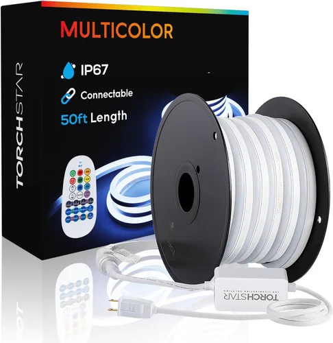 Vista 10 de TORCHSTAR Cuerda de neón LED de 50 pies para exteriores, IP67 impermeable, CA 120 V (150 pies máximo), certificado ETL y UL, decoración de edificios