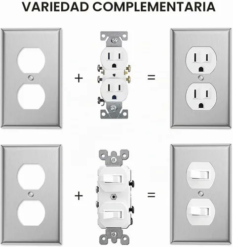 Vista 3 de Paquete de 4 cubiertas de salida de placa de interruptor de pared dúplex individual – Cubiertas de placa de salida de receptáculo de acero