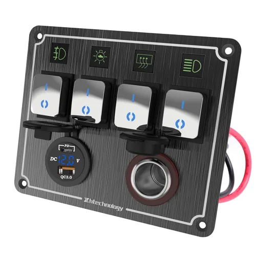 Vista 12 de Panel de interruptores basculantes para lanchas marinas, panel de interruptor de palanca impermeable de 8 bandas con doble USB y panel voltímetro