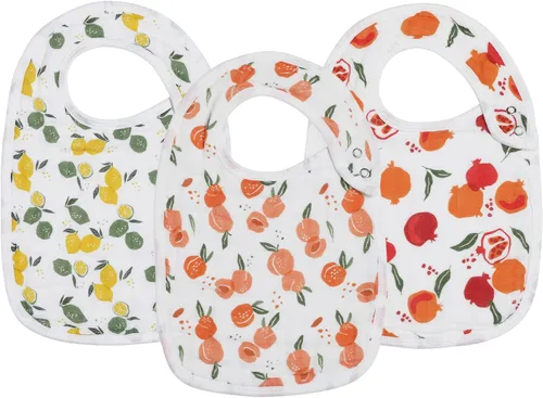 Vista 8 de Baberos de muselina a presión para niños y niñas, paquete de 3 baberos para bebés, recién nacidos y niños pequeños, babero de muselina 100% algodón