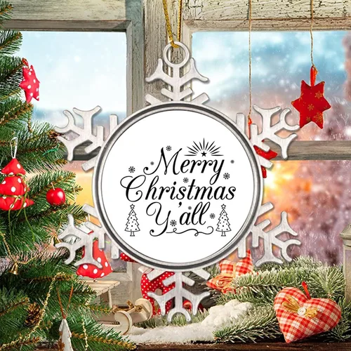 Vista 6 de Merry Christmas Y'all Ornament for Christmas Tree Decor Funny Christmas Quotes Novelty Metal Snowflake Christmas Ornaments Gift New Year Seasonal