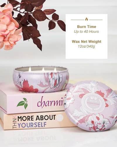 Vista 18 de M&SENSE Velas aromáticas de bayas cítricas, vela grande de lata de soja de 3 mechas, más de 40 horas de tiempo de combustión, cera vegana 100%