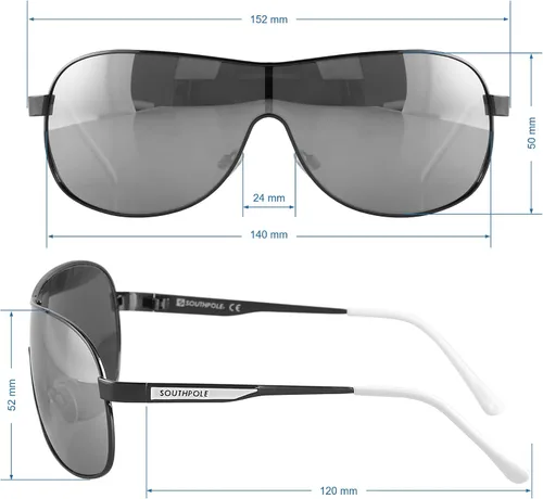 Vista 5 de Southpole 5033sp Metal Uv Protective Rectangular Shield Sunglasses Cool Gifts for Men 140 Mm