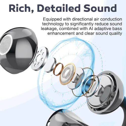 Vista 4 de Auriculares de oreja abierta, auriculares de conducción de aire, auriculares inalámbricos Bluetooth 5.4, auriculares con clip con micrófono de 42