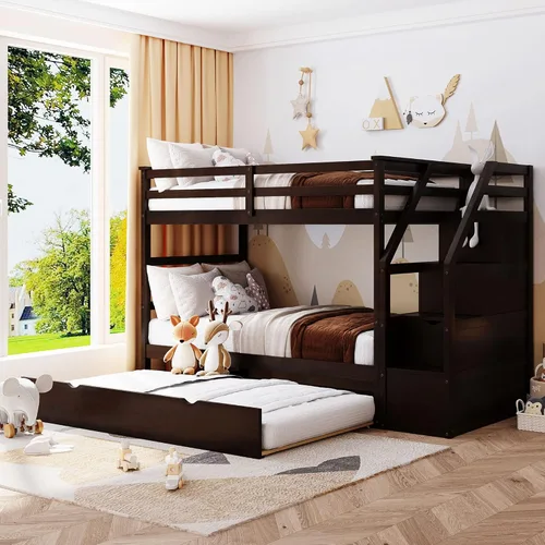 Vista 11 de Harper & Bright Designs Literas de tamaño individual sobre matrimonial, litera con escaleras y nido, literas de madera con estante de almacenamiento
