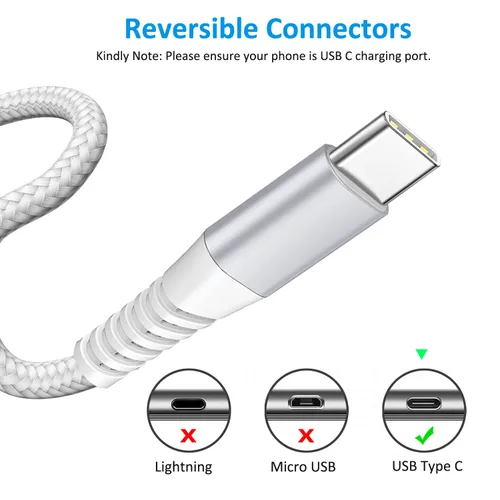 Vista 2 de Cable USB tipo C de 6 pies, paquete de 2 cables de carga rápida USB C, cable de teléfono para Samsung Galaxy A01 A02s A03s A10e A11 A12 A13 A14 A20