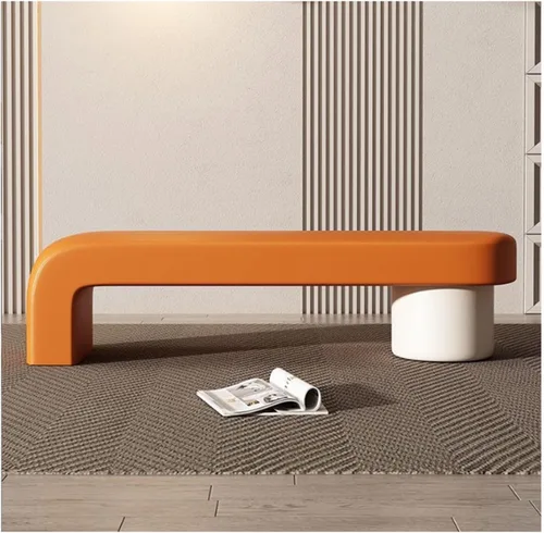 Vista 10 de SYALEO Banco otomano tapizado de piel sintética para el extremo de la cama, sofá, reposapiés para entrada, rectangular, taburete para cambio de Beige
