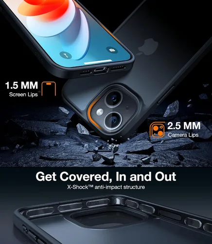 Vista 4 de TORRAS Funda diseñada a prueba de golpes para iPhone 13 Mini, protección militar contra caídas de 10 pies, parte trasera translúcida