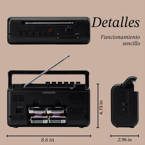 Vista 7 de G Keni Grabador portátil de cinta de casete, reproductor de casete de radio AM/FM con altavoz integrado, conector para auriculares, reproductor