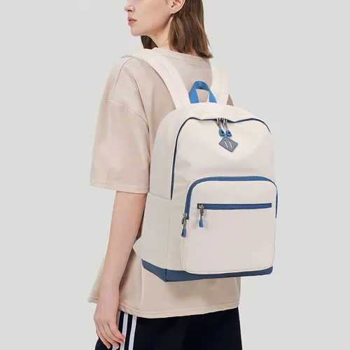 Vista 2 de Lohol Mochila clásica para niñas, niños y adolescentes, bolsa ligera para libros, escuela, viajes, universidad (beige/azul)