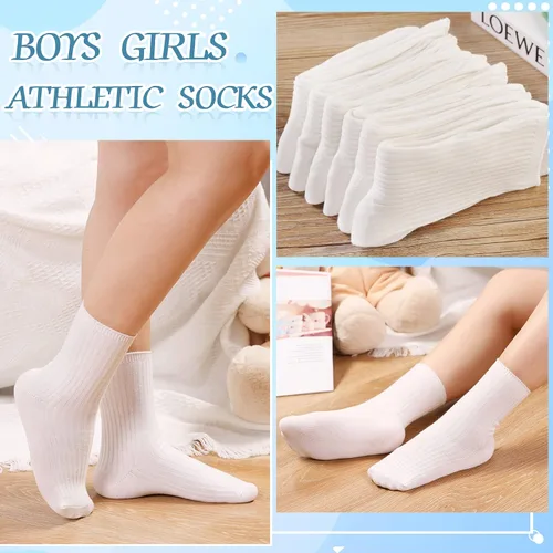 Vista 9 de Eyean Calcetines deportivos para niños y niñas, de algodón, uniformes escolares, casuales, básicos, 6 pares