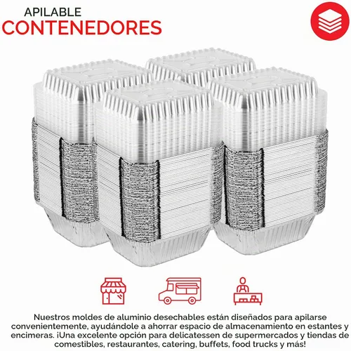 Vista 4 de Stock Your Home Sartenes pequeños de aluminio de 1 libra con tapas de plástico transparente (paquete de 100), utensilios de cocina desechables