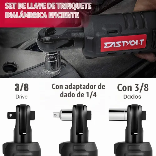Vista 2 de Eastvolt - Juego de llaves de trinquete, eléctricas, inalámbricas, de 12 V, 3/8 de pulgada, 35 pies/libra, kit de herramientas de llave eléctrica