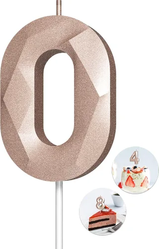 Vista 8 de Velas de cumpleaños con números (0 velas negras), forma de diamante 3D, decoración de pastel de feliz cumpleaños para niños y hombres, cumpleaños