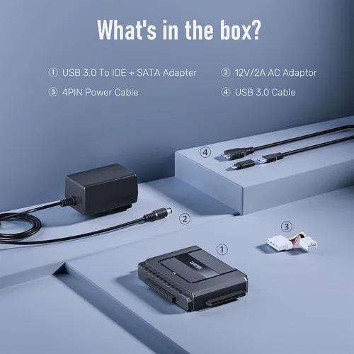 Vista 7 de Unitek Adaptador USB C a SATA IDE – Kit de convertidor de adaptador de disco duro externo para disco duro universal de 2.5/3.5 pulgadas HDD/SSD