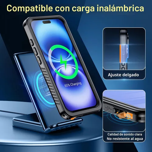 Vista 5 de SPIDERCASE - Funda impermeable para iPhone 16, color negro y transparente Negro / transparente