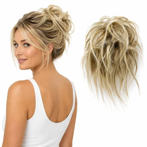 Vista 29 de CAISHA Prettyshop - Banda elástica XXL tipo postizo de cabello voluminoso ondulado, ideal para peinados recogidos de novias o rodetes desaliñados