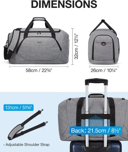 Vista 7 de BAGSMART Bolsa de viaje, gris, Large - 55L