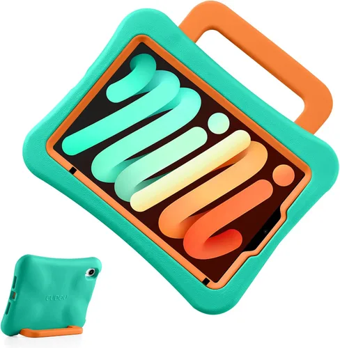 Vista 20 de Funda para Niños para iPad mini 7 (A17 Pro) 2024/iPad Mini6 2021, Peso Ligero Resistente/A Prueba de Golpes/A Prueba de Caídas con Asa/Soporte