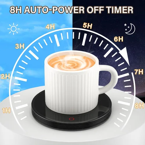 Vista 4 de GLSY Calentador de taza de café, calentador de tazas para escritorio, plato calentador de bebidas eléctrico con 2 ajustes de temperatura para té