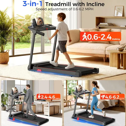 Vista 9 de Cintas de correr para el hogar con almohadilla inclinada para caminar caminadora con barra de mango