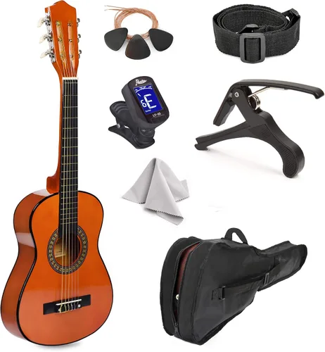 Vista 5 de Guitarra de madera para zurdos de 30 pulgadas con estuche y accesorios para niños, niñas, niños, adolescentes, principiantes (30 pulgadas, negro)