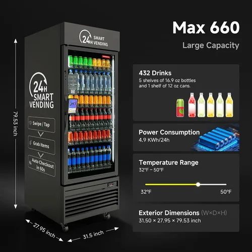 Vista 3 de Máquina expendedora inteligente de gran capacidad, máquina expendedora de bebidas de autoservicio sin efectivo para oficina, hotel, campus