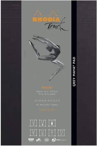 Vista 9 de Rhodia Touch 116113C - Bloque negro Maya Pad A4+ New Ruler Cross - 50 hojas - Clairefontaine Maya papel negro 4.23 oz/m - para caligrafía y dibujo