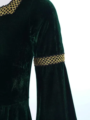 Vista 5 de iiniim Disfraz de princesa medieval para niñas, disfraz de Halloween renacentista, vestido de terciopelo vintage con tocado