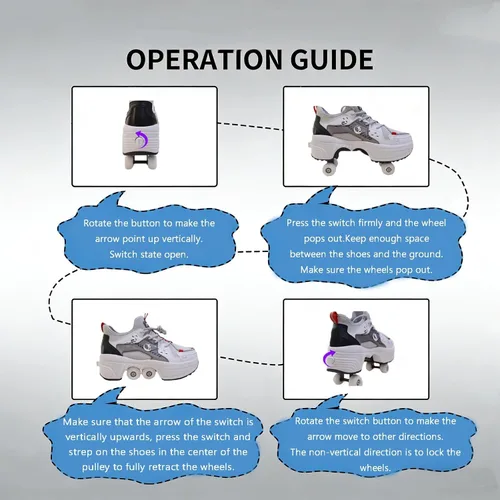 Vista 8 de 2-in-1 Roller Skates with Retractable 4 Wheels and Pop-Out Design Deformation Sneakers for Outdoor Sports Activities Unisex Adjustable Shoes