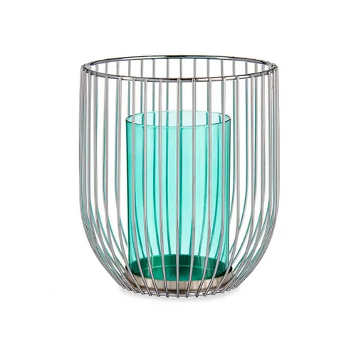 Vista 2 de Portavelas Gift Decor Azul Plateado Plata Metal Vidrio 15 x 17 x 15 cm Jaula