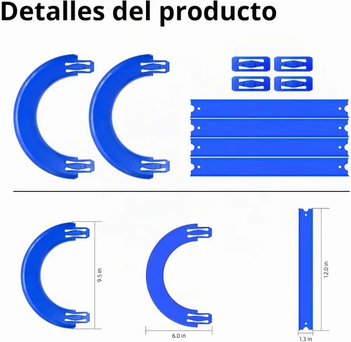 Vista 4 de Pista recta y piezas curvas compatibles con Hot Wheels Juego de 10 piezas para automóviles fundidos a presión 1:64, incluye recto, giro de 180