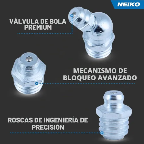 Vista 5 de NEIKO 50466A Juego de accesorios de grasa, 110 piezas, métrico, kit de accesorios de grasa zerk rectos y angulados, acero A3 con revestimiento