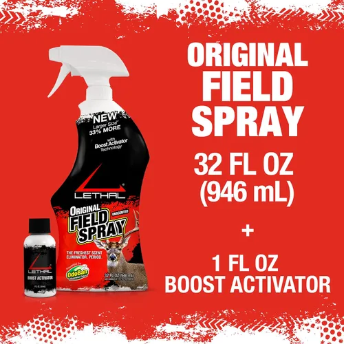 Vista 2 de Lethal Spray de campo original con agente eliminador de aroma humano para ropa, equipo y equipo de caza, fabricado en los Estados Unidos, sin