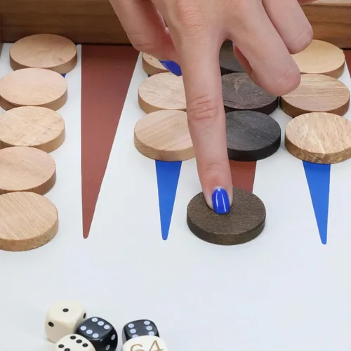 Vista 3 de WE Games Juego de backgammon de madera de lujo, interior azul y marrón, 19 pulgadas, hecho a mano en Grecia