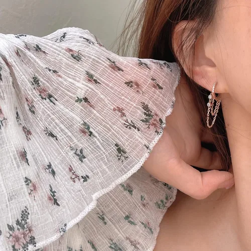 Vista 2 de Reffeer Aretes colgantes de cadena de plata de ley 925 para mujeres, adolescentes y niñas