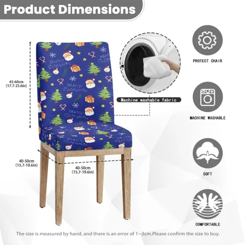 Vista 4 de Rnyleeg Juego de 1 fundas navideñas para sillas de comedor, color azul oscuro, fundas protectoras extraíbles y lavables para sillas de cocina