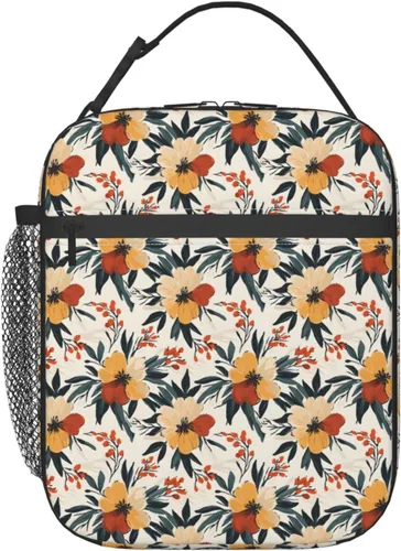 Vista 21 de Lonchera con diseño de margaritas para mujeres, niños, niñas y hombres, lonchera aislada, bolsa de almuerzo para adultos, bolsa de almuerzo