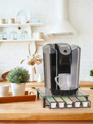 Vista 3 de Deco Brothers Cajón Portador de Cristal Templado para K-Cup para Almacenamiento de 30 Cápsulas de Café, Negro