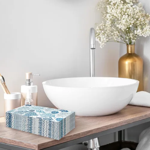 Vista 5 de JarThenaAMCS 100 servilletas de papel desechables de arrecife de coral blanco y azul, toalla de mano para cena de verano para el hogar, cocina