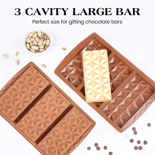 Vista 5 de 2 moldes de barra de chocolate de silicona profunda grandes moldes de chocolate se rompen en forma de pirámide, moldes gruesos para barra de caramelo