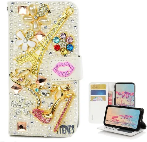 Vista 36 de Bling Wallet - Funda para teléfono compatible con Samsung Galaxy Z Fold 3 5G, elegante, hecha a mano, 3D, hecha a mano, ballet, pintalabios, tacón