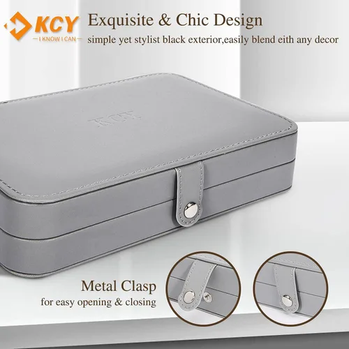 Vista 2 de KCY Joyero para mujeres y niñas, estuche organizador de joyas de viaje pequeño, de piel sintética, portátil, cajas de almacenamiento para anillos