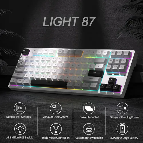 Vista 3 de MageGee LIGHT87 - Teclado inalámbrico cremoso, estructura de junta, teclados mecánicos intercambiables en caliente, teclado retroiluminado RGB
