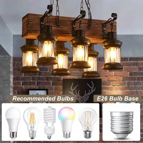 Vista 2 de iMeshbean Candelabro rústico de granja para comedor, cocina, isla, luces colgantes de madera industrial, lámpara de techo para sala de juegos, bar