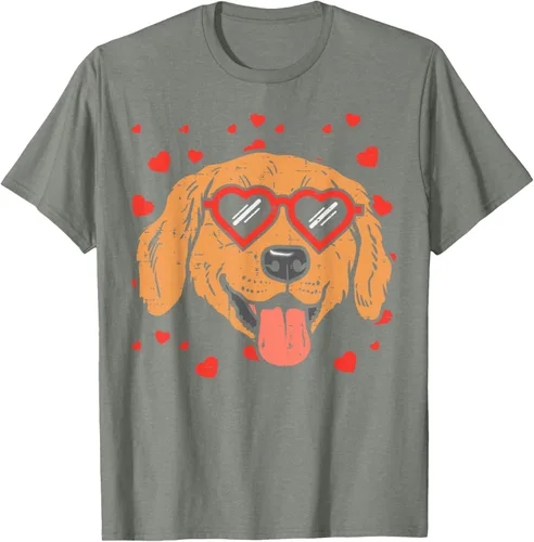 Vista 75 de Golden Retriever cara corazón gafas día de San Valentín perro regalo camiseta Negro