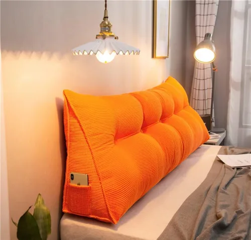Vista 14 de Almohada triangular de cuña tamaño individual XL con un bolsillo lateral, cojín grande para cabecero, respaldo, almohadas de cuña con funda Gris