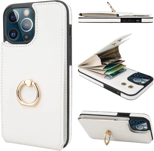 Vista 20 de Folosu Funda compatible con iPhone 13 Pro Max con soporte para tarjetas, rotación de 360°, soporte de anillo de dedo con función atril, protección
