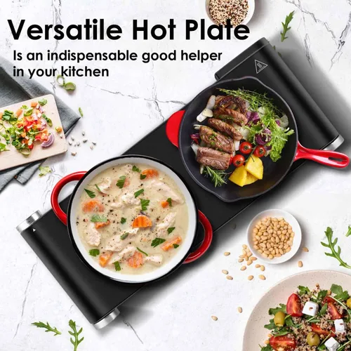 Vista 6 de Cusimax - Placa de cocción eléctrica de 1800 W, estufa eléctrica portátil para cocinar, hornalla doble, con control de temperatura ajustable